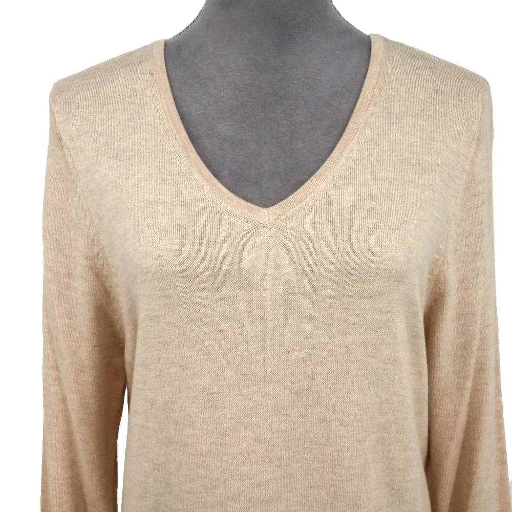 Chicos Sweater 2 Womens Large Beige Tan Cotton Blend Lace Hem Pullover Coastal